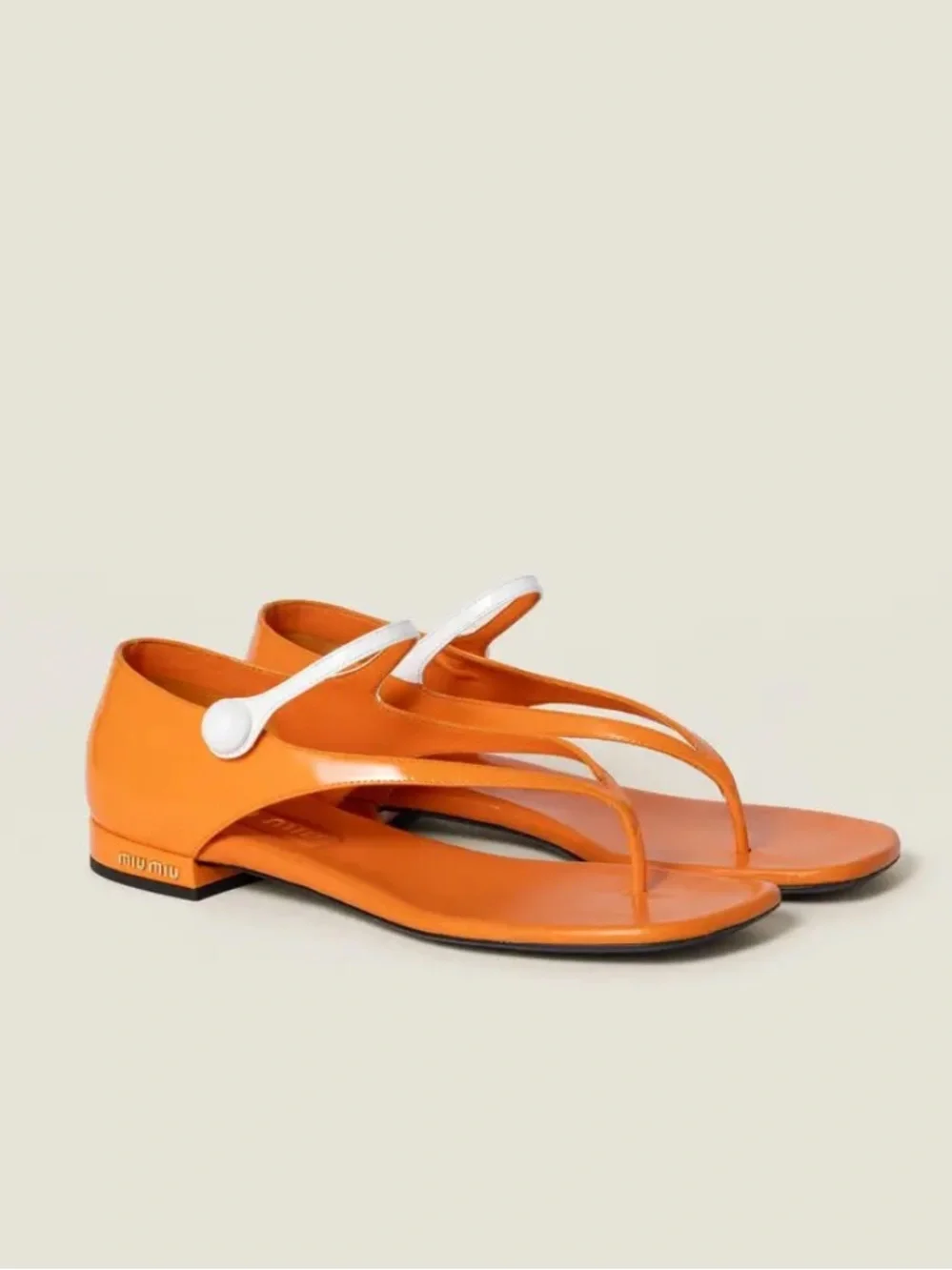 Miu Miu Orange Patent Leather Mary Jane Thong Sandals - Picture 1 of 8